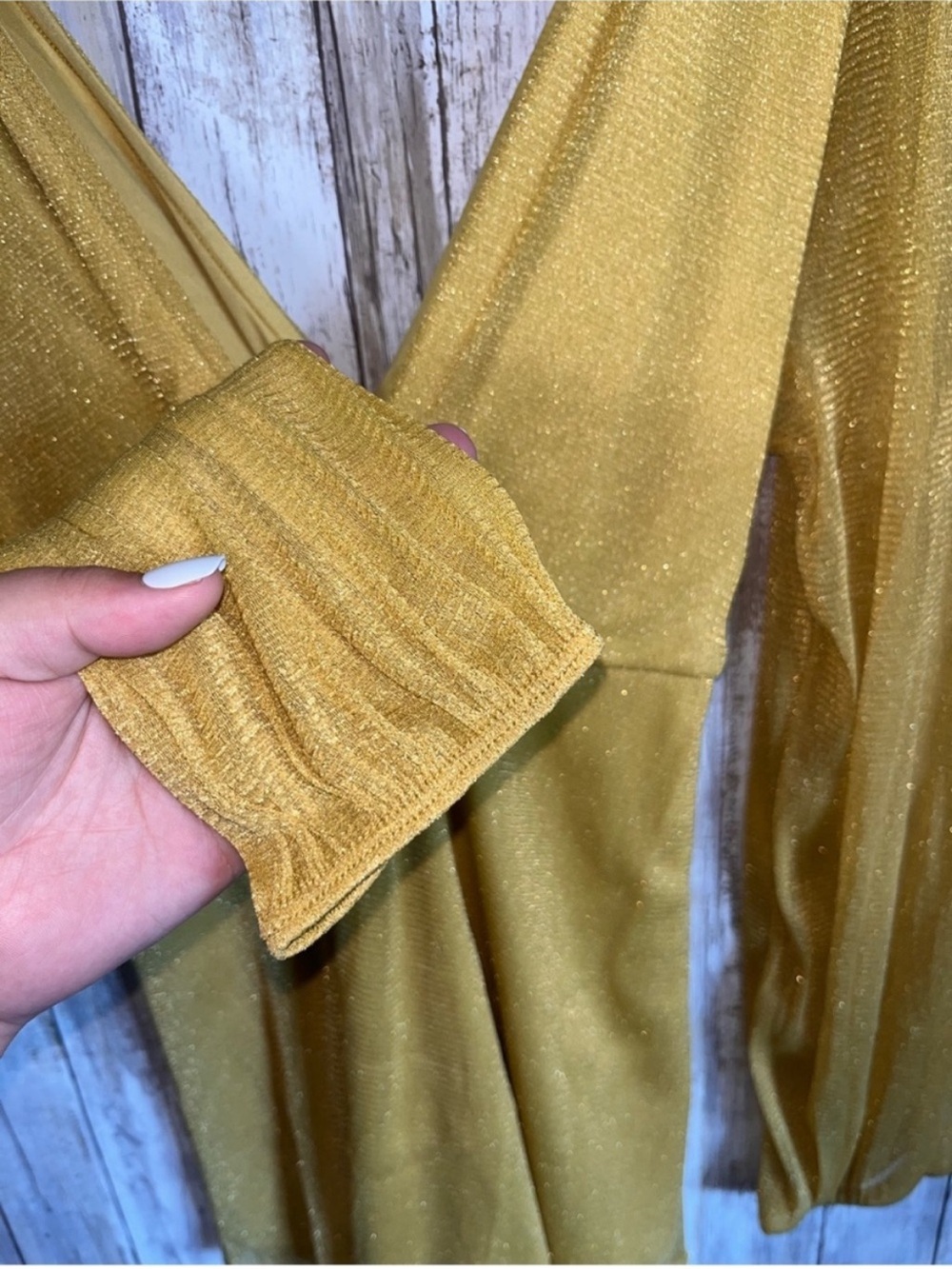 Torrid Gold Metallic Glitter Surplice Wrap Peplum Top 1X NWT - Picture 7 of 8